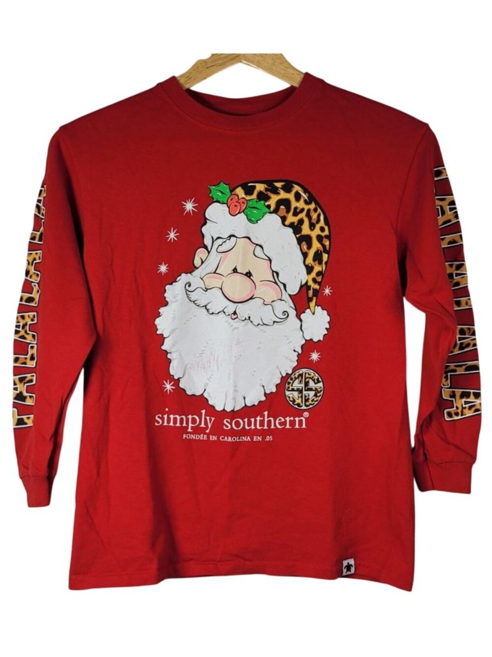 Simply Southern Girls Christmas T Shirt Red Medium Long Sleeve Santa FaLaLaLaLa